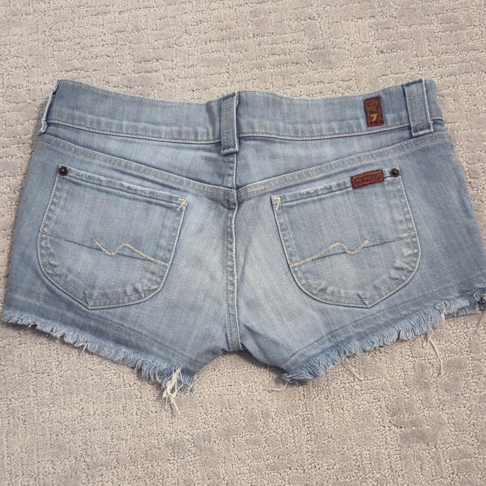 7 For All Mankind Light Blue Denim Cutoff Shorts - Picture 2 of 3